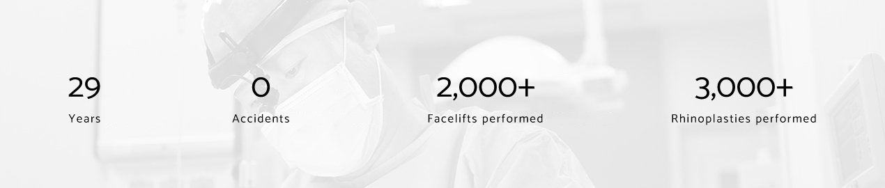 29 years of expertise and accident-free experience, with over 2,000 facelifts and 3,000 rhinoplasties performed.